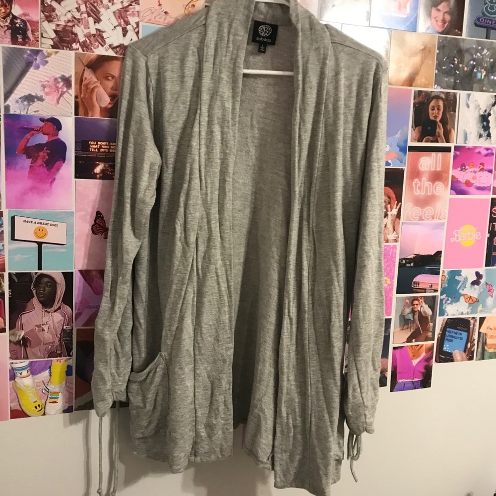 Grey Open Jersey Knit Cardigan